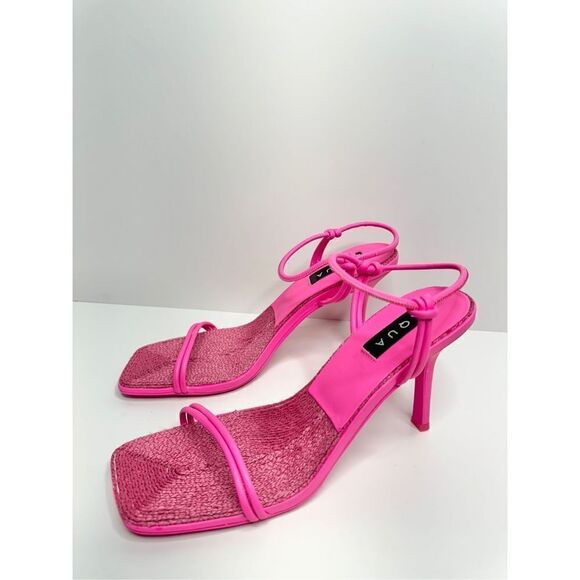 AQUA Sandals Womens Size 10 Square Toe Pink Raffia Detail Slip On Heel NEW - Picture 1 of 9